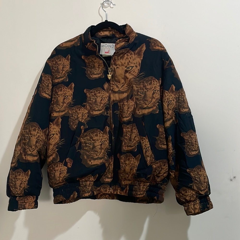 Mondi vintage quilted bomber jacket with leopard face